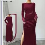 فستان قطيفه سواريه مطرز الوان