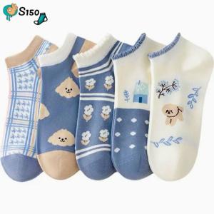 6 قطع شراب حريمي انكل اشكال ابيض في ازرق