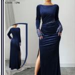 فستان قطيفه سواريه مطرز الوان