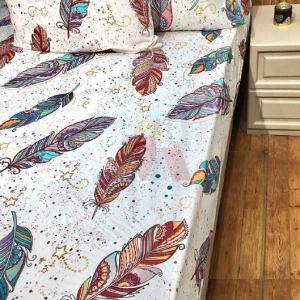 ملايه استيك 3 قطع ابيض في ريش ملون