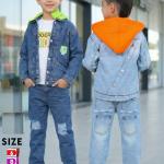 طقم جينز 3 قطع في تشرت قطن زنط ملون