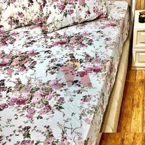 ملايه استيك 3 قطع ابيض في ورد بلدي