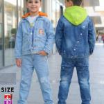 طقم جينز 3 قطع في تشرت قطن زنط ملون