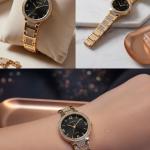 ساعه معدن استيك مربع استرس ذهبي وفضي