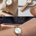 ساعه معدن استيك مربع استرس ذهبي وفضي