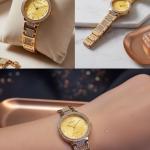 ساعه معدن استيك مربع استرس ذهبي وفضي