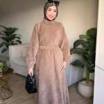 فستان قطيفه مضلع حزام مستورد