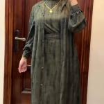 فستان قطعتين حزام خصر الوان