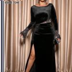 فستان قطيفه سواريه مطرز الوان