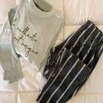 بجامة قطيف زيتي فاتح في بنطلون مقلم