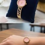 ساعه فضي وذهبي الوان استيك معدن مضلع