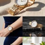 ساعه ذهبي وفضي استيك معدن بلاسترس