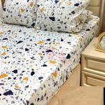 ملايه استيك 3 قطع ابيض في احجار ملونه