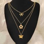 سلسلة نسائية من ثلاث طبقات بشكل فيونكة و وردة و فراشة