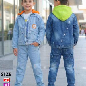 طقم جينز 3 قطع في تشرت قطن زنط ملون