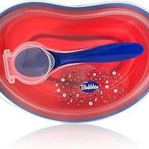 بابلز طبق بغطا و معلقة احمر