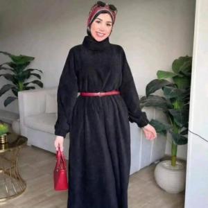 فستان قطيفه مضلع حزام مستورد