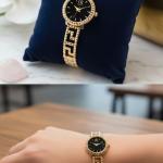 ساعه فضي وذهبي الوان استيك معدن مضلع