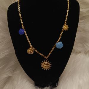 سلسلة نسائية بشكل شمس و صدف ازرق